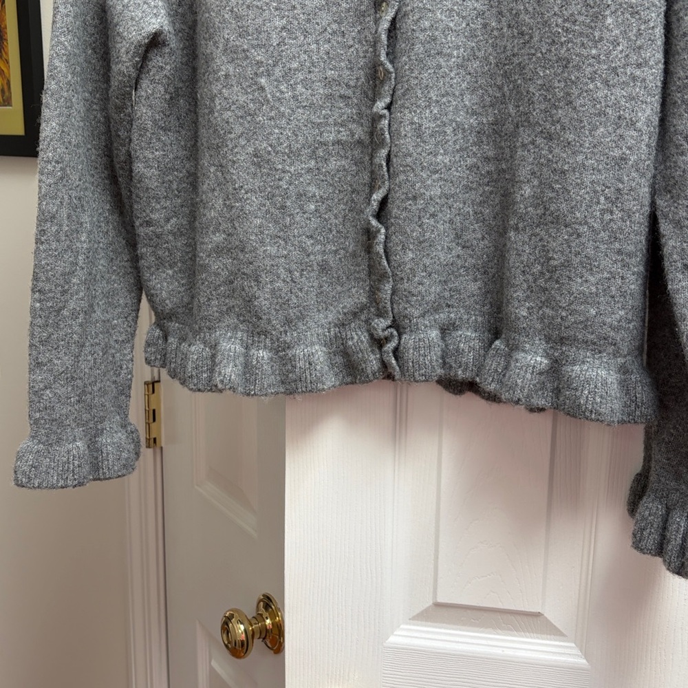 Zara Gray Ruffle-Trim Button Cardigan - Picture 2 of 7